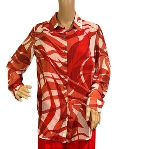 Liverpool Blouse Womens Size XS Top ABS Waves Print Button Down Sheer Tunic